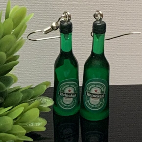 Beer Earrings, Heineken Earring, Alcohol Earring, Liquor Earring, Drink Earring - Picture 1 of 5